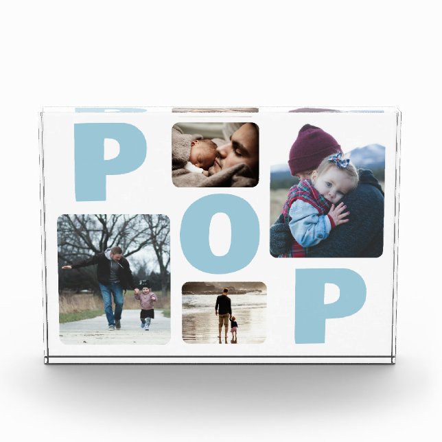 Blue Pop's Fathers Day Family Photo Collage  Block (Front)