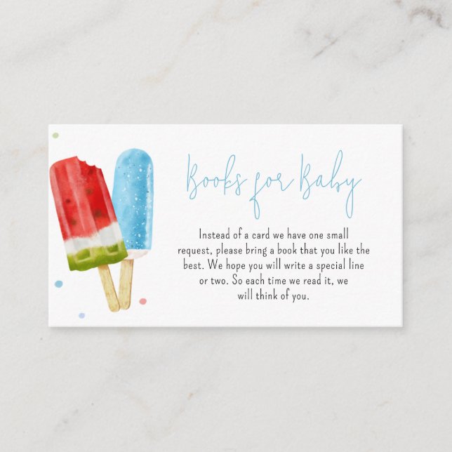 Blue Popsicle Baby Shower Books for Baby Enclosure Card (Front)