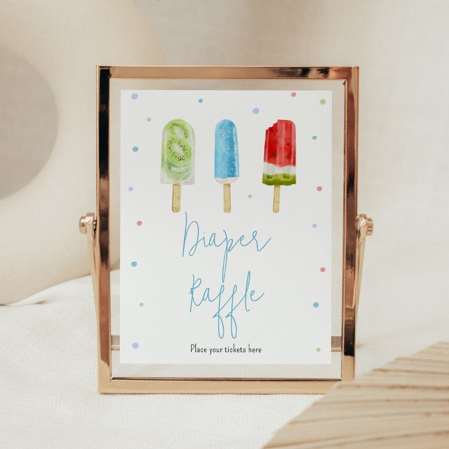 Blue Popsicle Baby Shower Diaper Raffle Poster (Ready to Pop Baby Shower Diaper Raffle Sign)