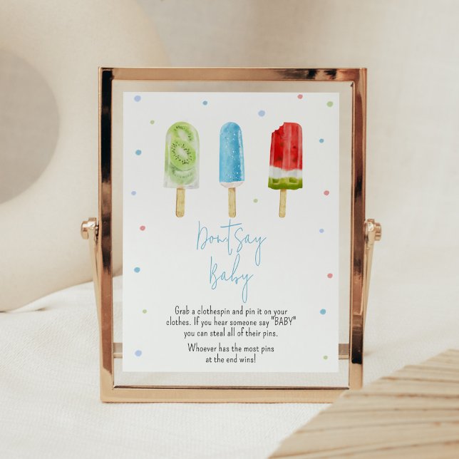 Blue Popsicle Baby Shower Don't Say Baby Poster (Ready to Pop Baby Shower Don't Say Baby Sign)