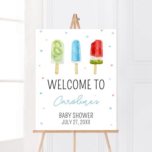 Blue Popsicle Baby Shower Welcome Poster