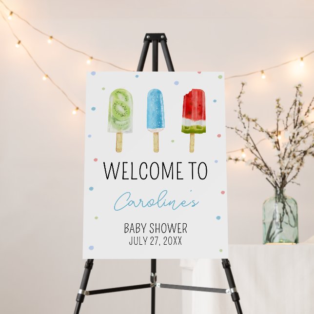 Blue Popsicle Baby Shower Welcome Sign (In Situ (Stand))