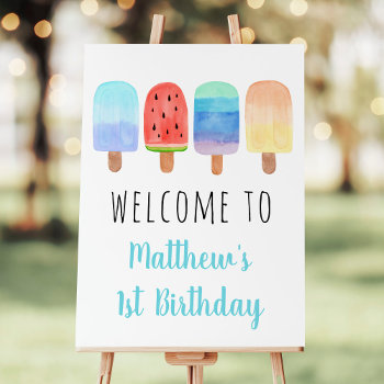 Blue Popsicle Birthday Welcome Foam Board by LittlePrintsParties at Zazzle