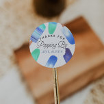 Blue Popsicle Kids Birthday Favor Thank You Classic Round Sticker<br><div class="desc">Designed to match our watercolor popsicle kids' birthday party invitations,  these cute personalized stickers feature a border of watercolor popsicles in green and blue. "Thanks for popping by" appears in the center in whimsical lettering.</div>
