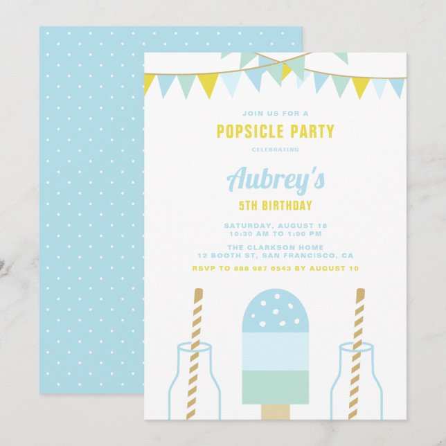 Blue Popsicle Party | Summer Birthday Invitation (Front/Back)