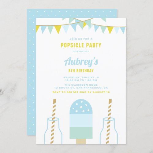 Blue Popsicle Party  Summer Birthday Invitation