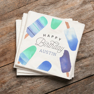 Blue Popsicle Personalized Kids Birthday Party Napkins