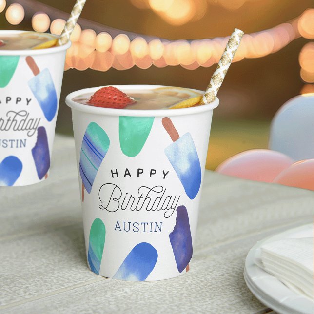 Blue Popsicle Personalized Kids Birthday Party Paper Cups (Creator Uploaded)