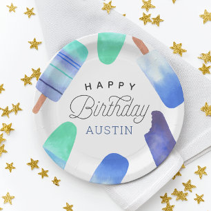 Blue Popsicle Personalized Kids Birthday Party Paper Plates