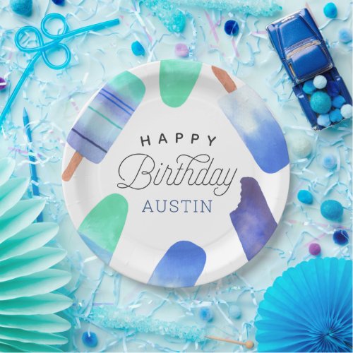 Blue Popsicle Personalized Kids Birthday Party Paper Plates