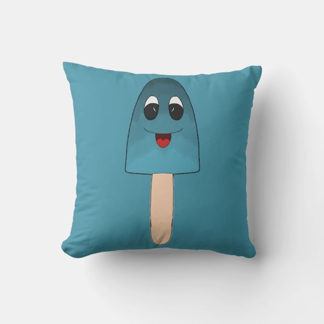 Blue Popsicle Symmetrical Doodle | Digital Art Throw Pillow (Front)