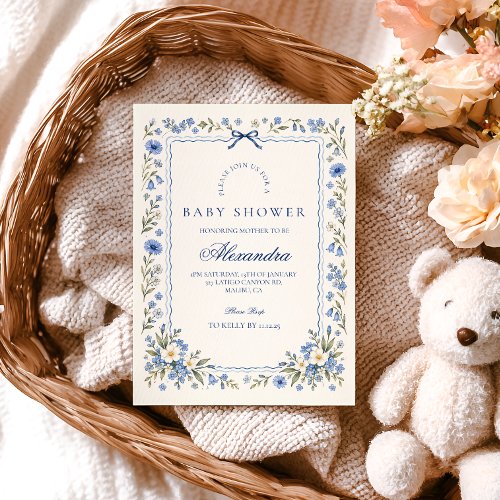 Blue Porcelain Baby in Bloom Baby Shower Invitation