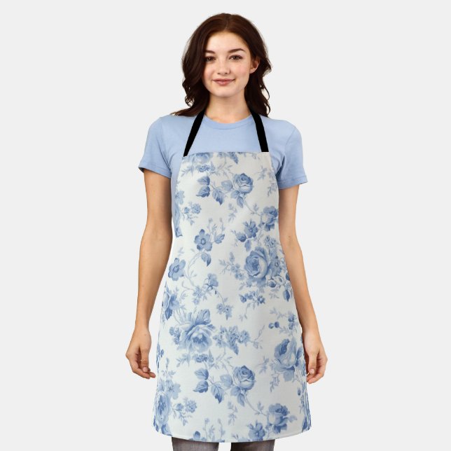Blue,porcelain,blue china,floral toile,chinoiserie apron (Worn)