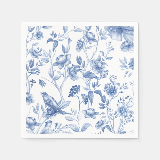 Blue,porcelain,blue china,floral toile,chinoiserie napkins (Front)