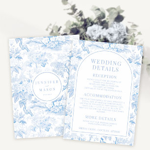 Blue porcelain boho floral wedding details cards