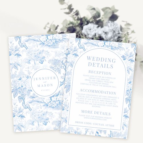 Blue porcelain boho floral wedding details cards