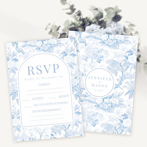 Blue porcelain boho floral wedding RSVP cards