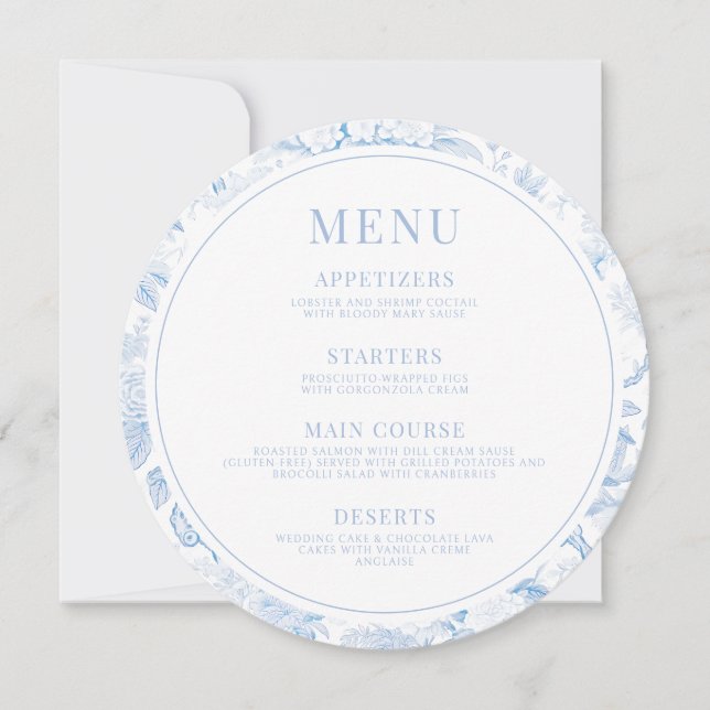 Blue Porcelain Boho Wedding Menu Instant Download Invitation (Front)
