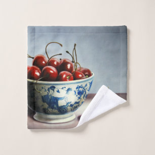 Blue Porcelain & Cherries Wash Cloth