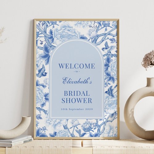 Blue Porcelain Chinoiserie Bridal Shower Welcome Poster