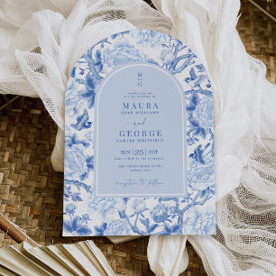 Blue Porcelain Chinoiserie Floral Garden Wedding Invitation