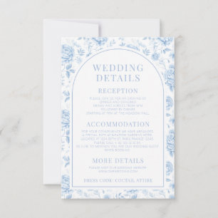 Blue Porcelain Chinoiserie Floral Wedding Details Invitation