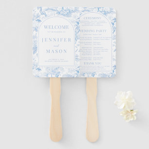 Blue Porcelain Chinoiserie Floral Wedding Program Hand Fan