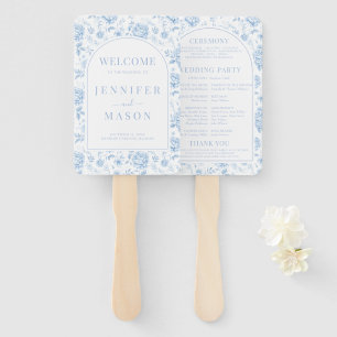 Blue Porcelain Chinoiserie Wedding Program Hand Fan