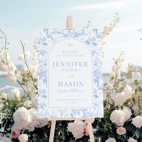 Blue porcelain chinoiserie wedding welcome sign