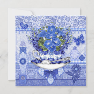Blue Porcelain Cup and Flowers Card