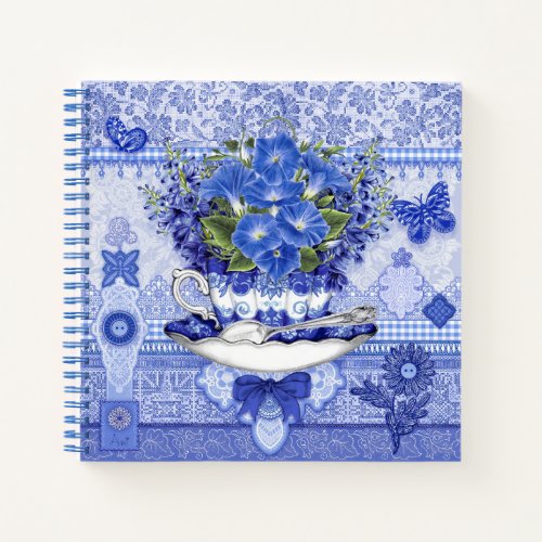 Blue Porcelain Cup and Flowers Notebook