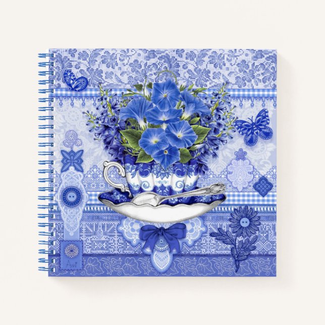 Blue Porcelain Cup and Flowers Notebook (Front)