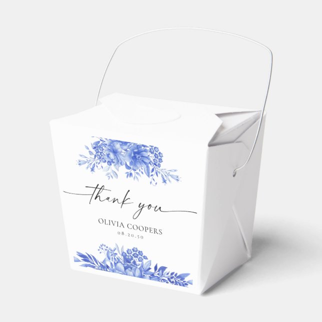 Blue Porcelain Floral Baby Shower Favor Box (Front Side)
