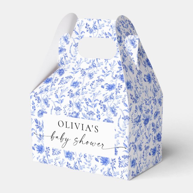 Blue Porcelain Floral Baby Shower Favor Box (Front Side)