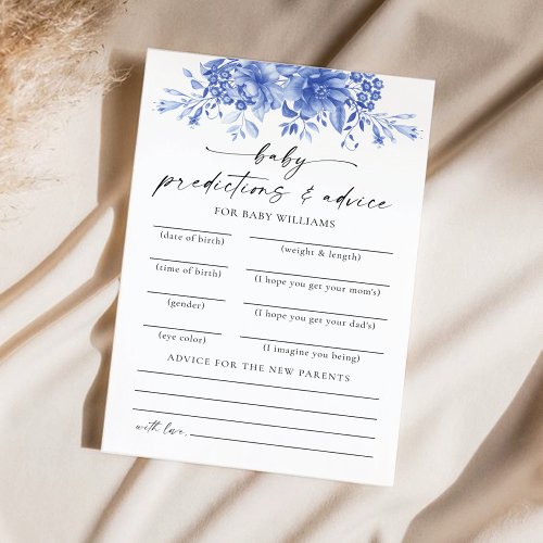 Blue Porcelain Floral Baby Shower Predictions Card