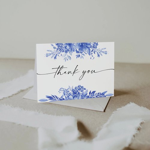 Blue Porcelain Floral Baby Shower Thank You Card