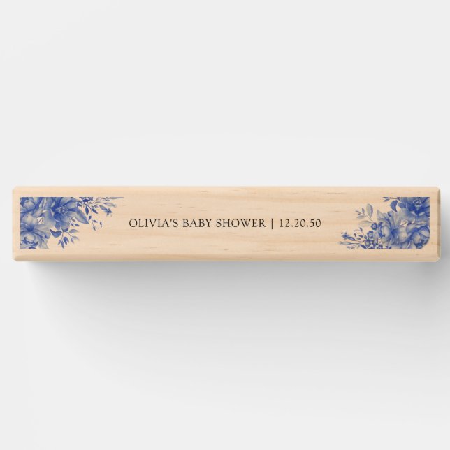Blue Porcelain Floral Baby Shower Topple Tower (Front)