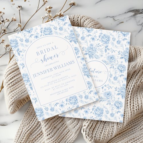 Blue Porcelain Floral Boho Arch Bridal Shower Invitation