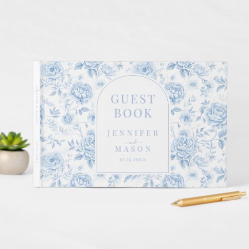 Blue porcelain floral boho gift wedding guest book