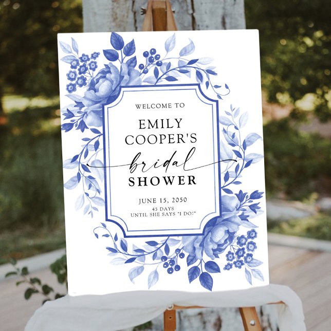 Blue Porcelain Floral Bridal Shower Foam Board (Creator Uploaded)
