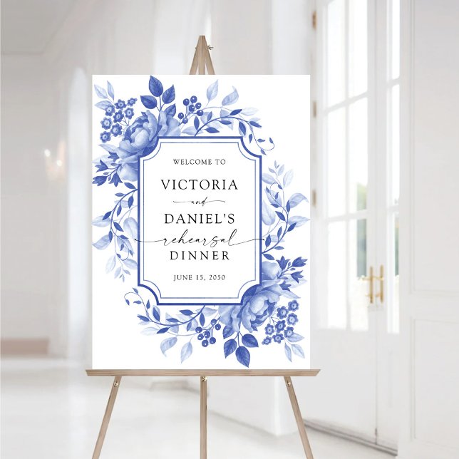 Blue Porcelain Floral Chinoiserie Rehearsal Dinner Foam Board (Creator Uploaded)