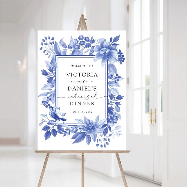 Blue Porcelain Floral Chinoiserie Rehearsal Dinner Foam Board (Creator Uploaded)