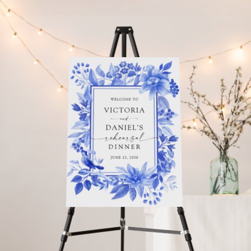 Blue Porcelain Floral Chinoiserie Rehearsal Dinner Foam Board