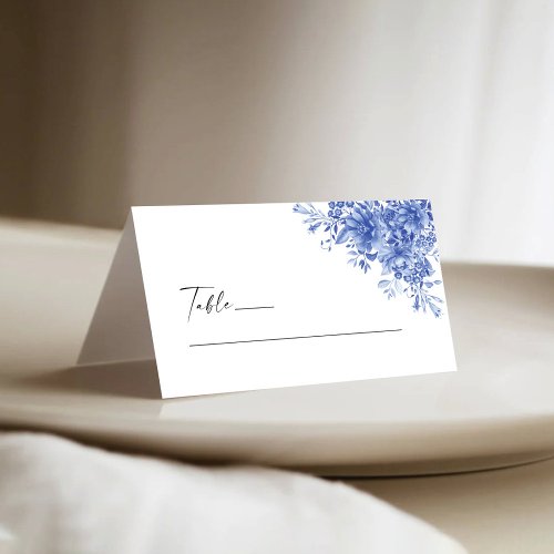 Blue Porcelain Floral Chinoiserie Wedding Folded Place Card