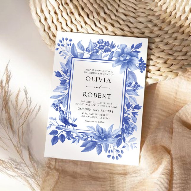 Blue Porcelain Floral Chinoiserie Wedding Invitation (Creator Uploaded)