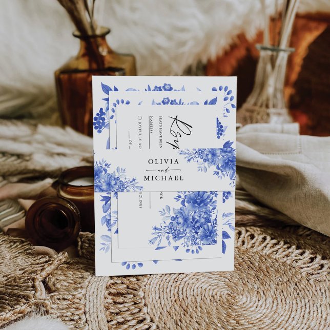 Blue Porcelain Floral Chinoiserie Wedding Invitation Belly Band (Creator Uploaded)