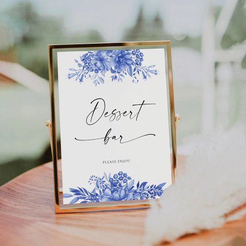 Blue Porcelain Floral Dessert Bar Sign