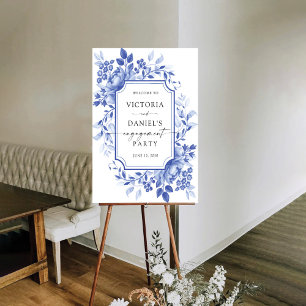 Blue Porcelain Floral Engagement Party Foam Board
