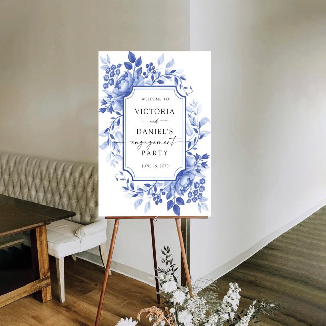 Blue Porcelain Floral Engagement Party Foam Board (Creator Uploaded)