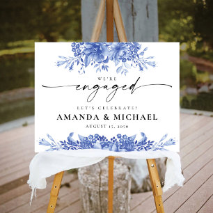 Blue Porcelain Floral Engagement Party Foam Board